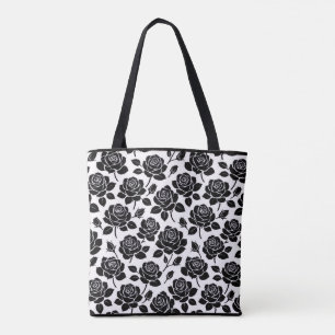 Schwarze Blumen-Rosen-Druck-Tasche Tasche