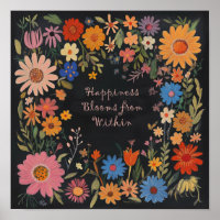 Schwarze Blumendrucke - Folk Art Floral - Glück