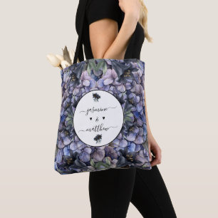 Schwarze Blumenklassiker Brautpaar Namen Hochzeit Tasche