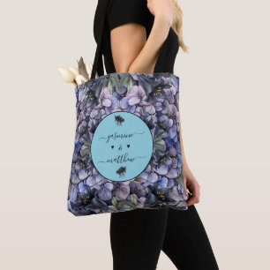 Schwarze Blumenklassiker Brautpaar Namen Hochzeit Tasche