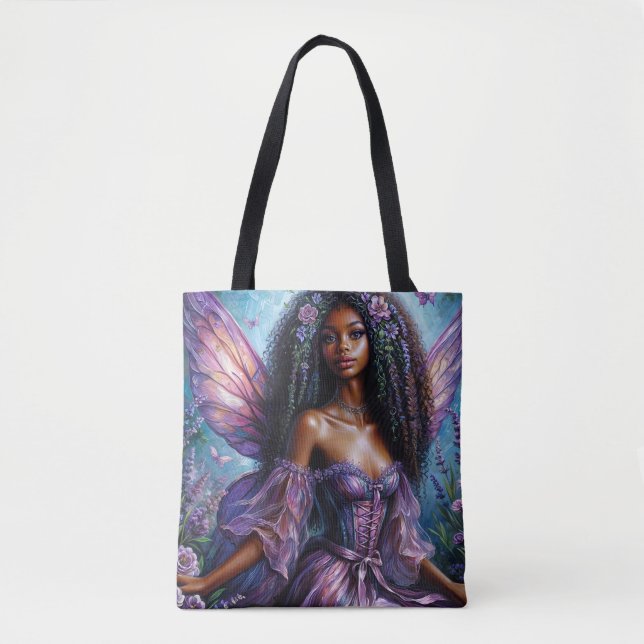 Schwarze Blumenmühle mit Lila Flügeln Kunst Tasche (Vorderseite)