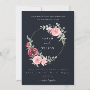 SCHWARZE BLUSH BURGUNDY FLORAL WREATH WEDING INVIT DANKESKARTE