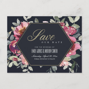 SCHWARZE BLUSH BURGUNDY ROSE SAVE THE DATE BLLORAL ANKÜNDIGUNGSPOSTKARTE