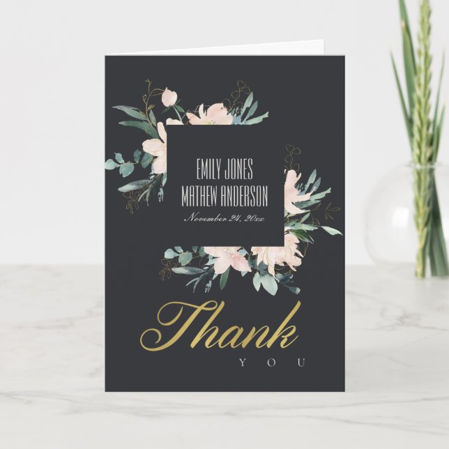 SCHWARZE BLUSH FLORAL WATERCOLOR WEDEN DANK DANKESKARTE (Vorderseite)