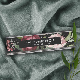 SCHWARZE BLUSPINK BURGUNDY PROTEA FLORAL WATERCOLO SCHREIBTISCHNAMENSPLAKETTE