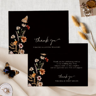 Schwarze Boho-Blumen-Hochzeits-Dankeskarten Dankeskarte