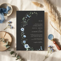 Schwarze Boho-Blumen-Hochzeitseinladung | Düstere