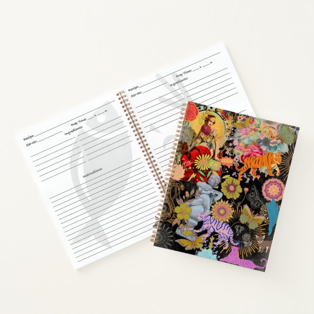 Schwarze Boho-Collage Zigeunerseele Botanisch Blum Notizbuch (Innenseite)
