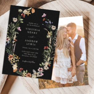 Schwarze Boho-Hochzeitseinladung Einladung