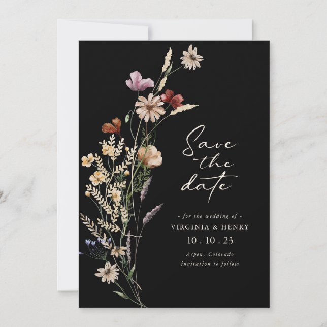 Schwarze Boho Save-The-Date-Karte Save The Date (Vorderseite)