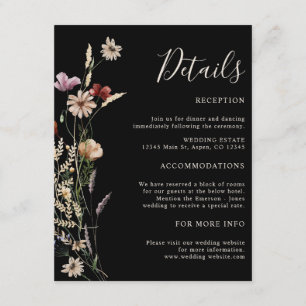 Schwarze Boho-Wildblumen-Hochzeit Begleitkarte