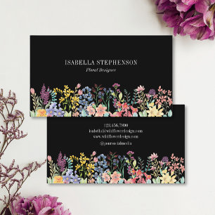 Schwarze Boho-Wildblumen-Wasserfarben-Blumen Visitenkarte