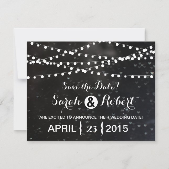 Schwarze Bokeh-Leuchtenreihe Save the Date (Vorderseite)