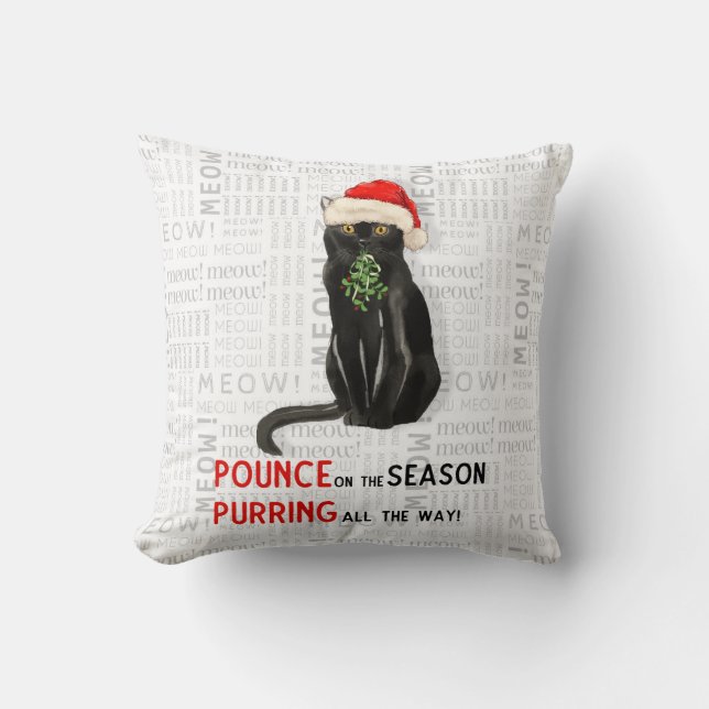 Schwarze Bombay Cat Wasserfarbe Weihnachten Kissen (Vorderseite)