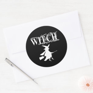 Schwarze Böse Fliegende Hexe Halloween Runder Aufkleber