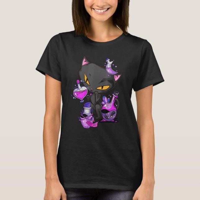 schwarze böse Katzen Trank T-Shirt (Vorderseite)