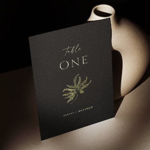 Schwarze botanische Hochzeit   Minimalistische Far Tischnummer