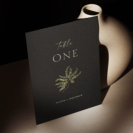 Schwarze Botanische Hochzeit | Minimalistische Grü Tischnummer