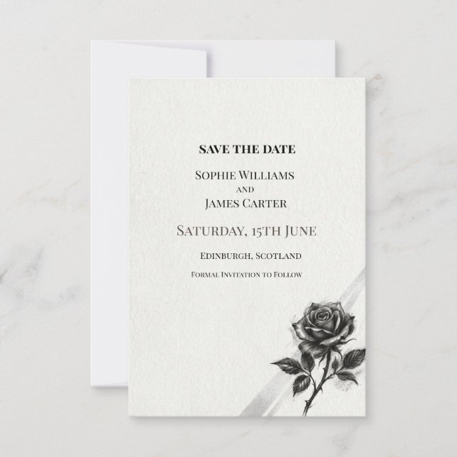 Schwarze botanische Hochzeit Save The Date (Vorderseite)