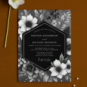 Schwarze botanische romantische Hochzeit Einladung
