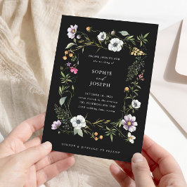 Schwarze botanische Wildblumen | Elegante Hochzeit Einladung