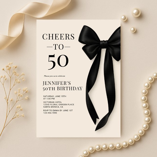 Schwarze Bow Coquette 50. Geburtstag Einladung (Von Creator hochgeladen)