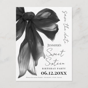 Schwarze Bow Coquette Sweet 16 Save-the-Date Postkarte