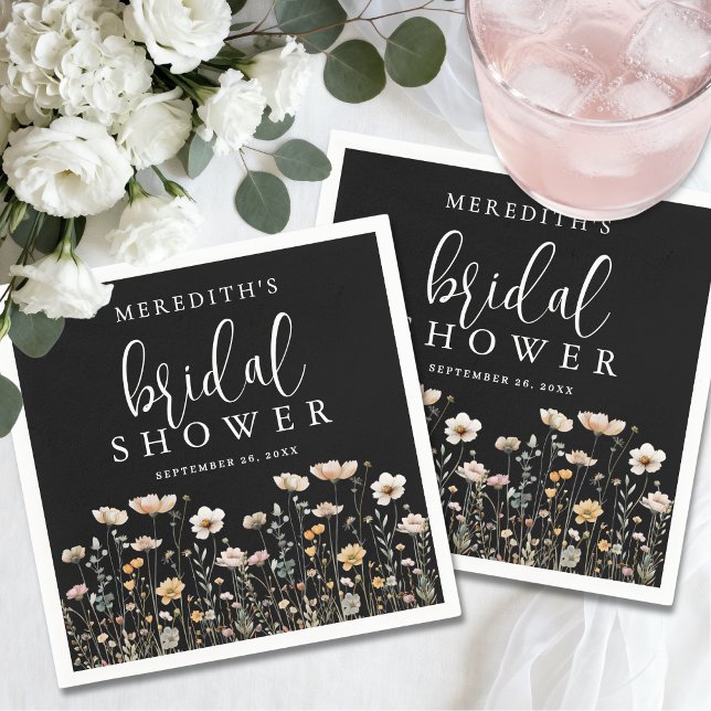 Schwarze Brautparty mit Wildblumen Serviette (Black Wildflower Bridal Shower Napkins )