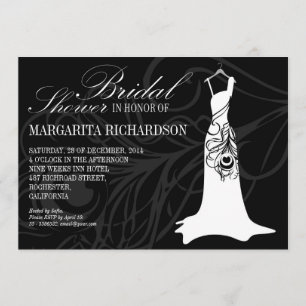 schwarze Brautpartyeinladungen mit Hochzeitskleid Einladung