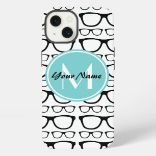 Schwarze Brille mit Monogramm Aqua personalisierte iPhone Hülle