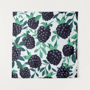 Schwarze Brombeere Tropical: Frucht-Nahtlosmuster Wandteppich