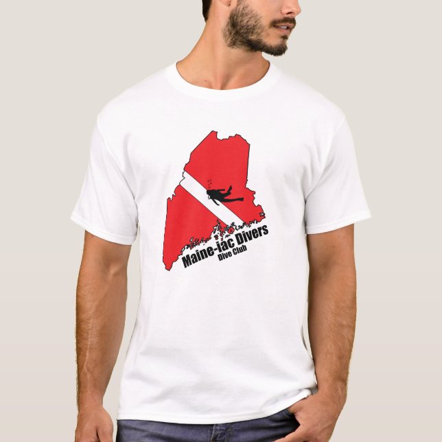 Schwarze Buchstaben für das Logo "Maineiac Divers  T-Shirt (Vorderseite)