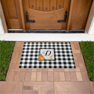 Schwarze Buffalo-Karierte Fall Monogram Doormat Fußmatte