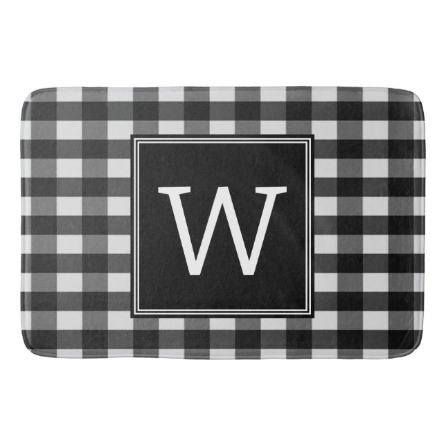 Schwarze Buffalo-Karierte Monogramm-Badematte Badematte (Vorderseite)
