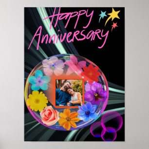Schwarze Bunte Florale Kristalline Abstrakte Sohn  Poster