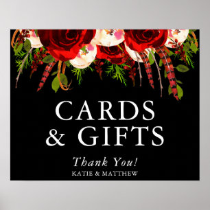 Schwarze Burgunder Blumen Boho Karten und Geschenk Poster