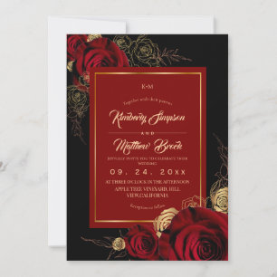 Schwarze Burgunderrosen Boho-Hochzeit Einladung