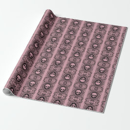 schwarze Cameo Damask Skulls auf rosa Wrapping Pap Geschenkpapier