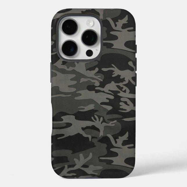 Schwarze Camouflage iPhone 16 Pro Hülle (Rückseite)