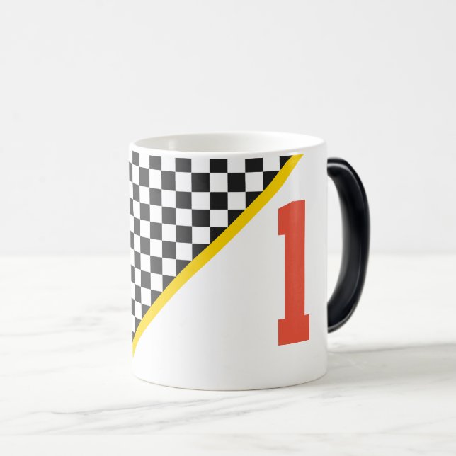 Schwarze Checkerboard-Nummer des Sportteams Verwandlungstasse (VorderseiteRechts)