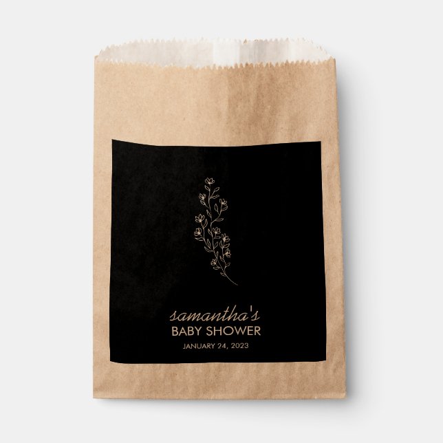 Schwarze Chic-Linienkunst-Blume Geschenktütchen (Vorderseite)