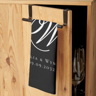Schwarze Chic Monogramm-Hochzeit Geschirrtuch