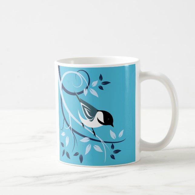 Schwarze Chickade auf Baumzweig Kaffeetasse (Rechts)