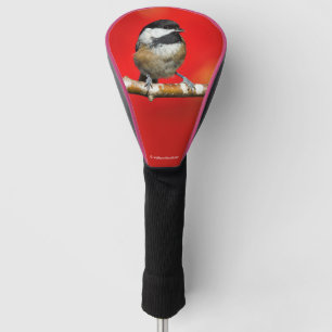 Schwarze Chickade auf Herbstrot Hintergrund Golf Headcover