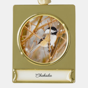 Schwarze Chickade - Original-Foto Banner-Ornament Gold