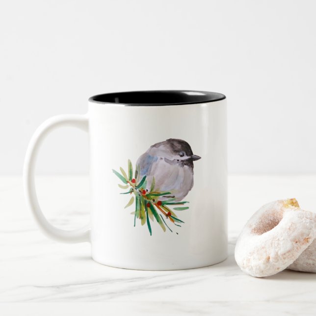 Schwarze Chickadewasser Zweifarbige Tasse (Mit Donut)