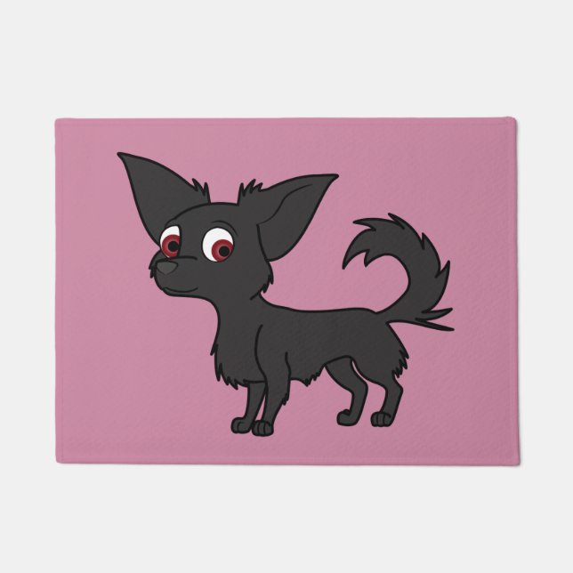 Schwarze Chihuahua mit dem langen Haar Fußmatte (Vorderseite)