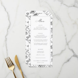 Schwarze Chinoiserie Blumenhochzeit Menükarte