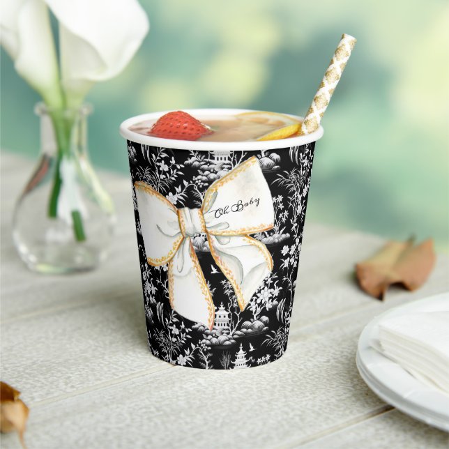 Schwarze Chinoiserie mit Bow Baby Dusche Personali Pappbecher (In Situ)