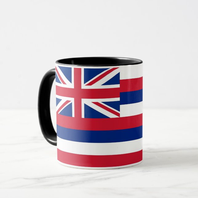 Schwarze Combo-Tasse mit der Flagge Hawaiis, USA Tasse (Vorderseite Links)